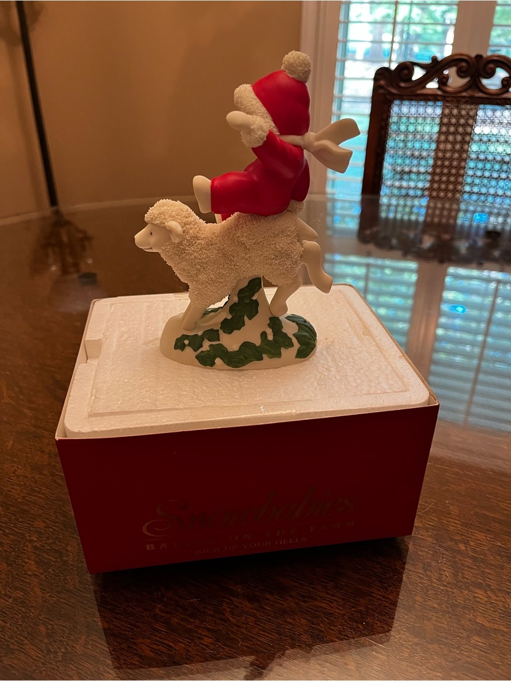 RETIRED Department 56 Snowbabies Red and White SnowBaby on Lamb Figurine - Picture 4 of 11